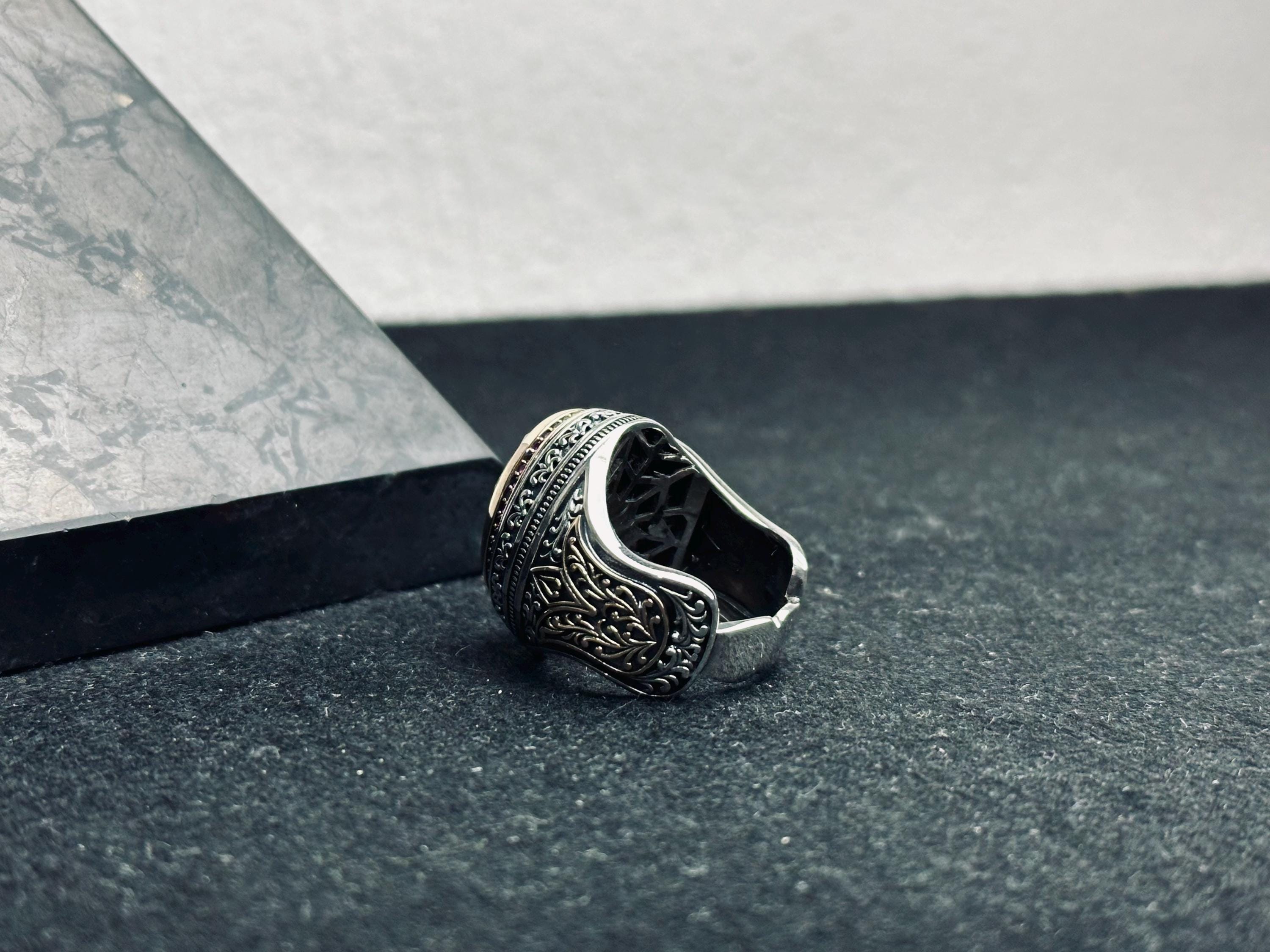 Ottoman Ruby Ring: Vintage Sterling Silver Men's Statement Jewelry