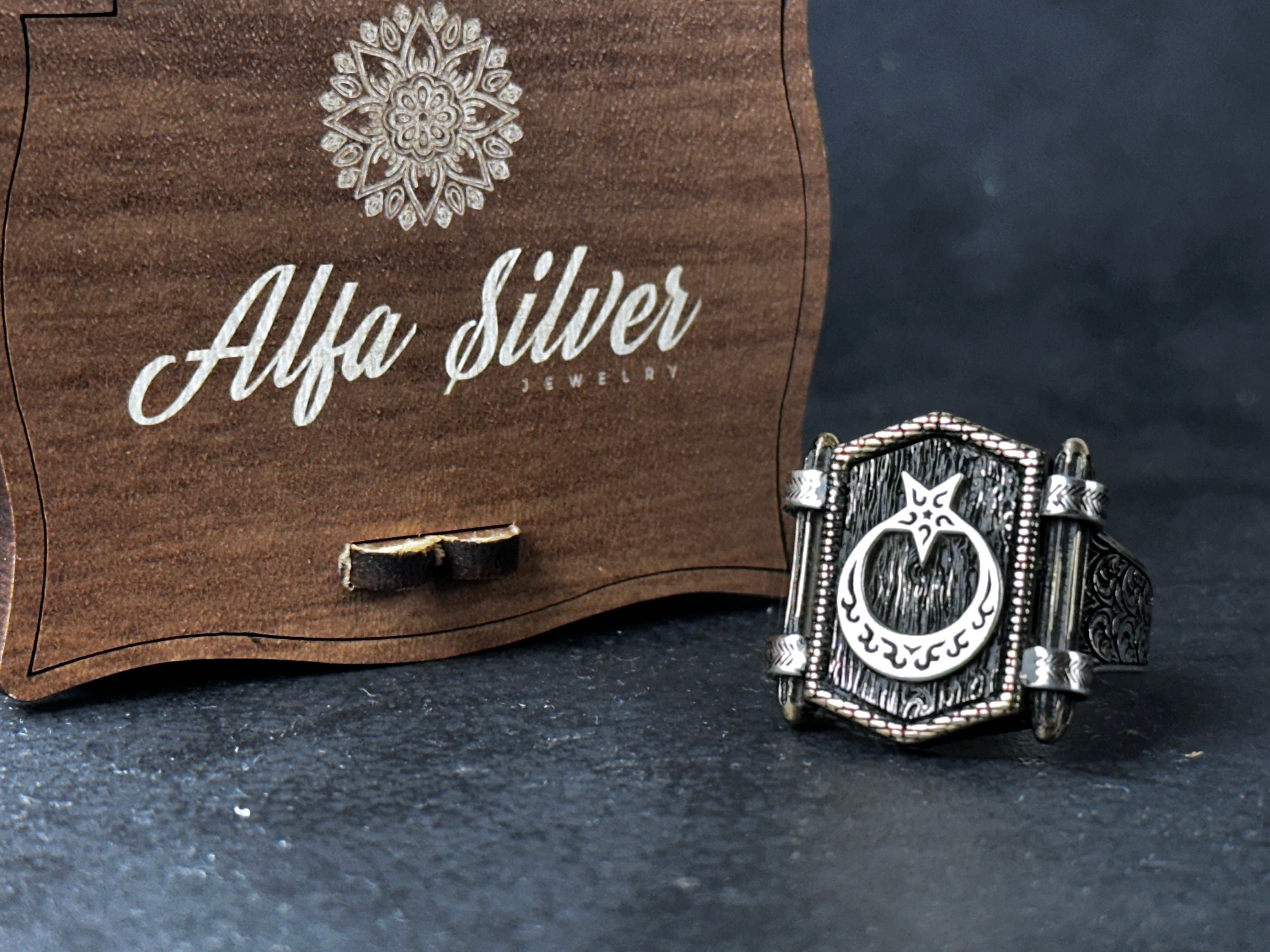 Crescent Star Ring: Sterling Silver Handmade - Turkish Design