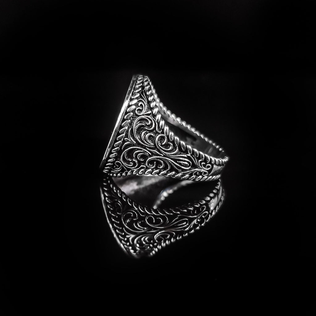 Sterling Silver Signet Ring, Islamic Embroidery (Handmade, Men's Size)