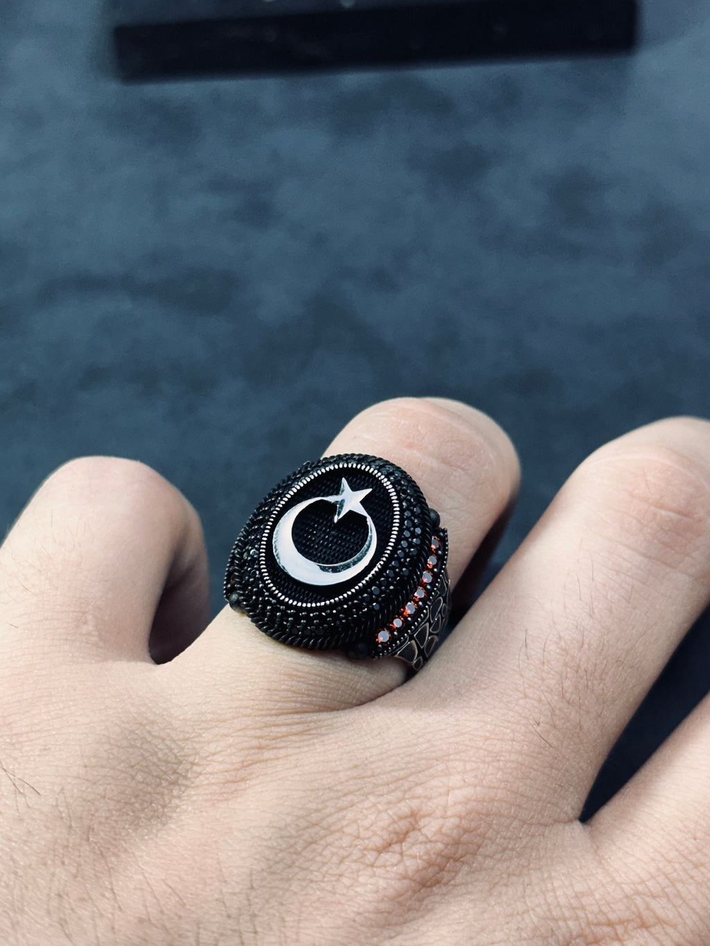 Moon Star Ring: Sterling Silver Jewelry (Handmade with CZ Stone)