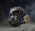Men's Mystic Topaz Ring: Handmade Sterling Silver (Signet Style)