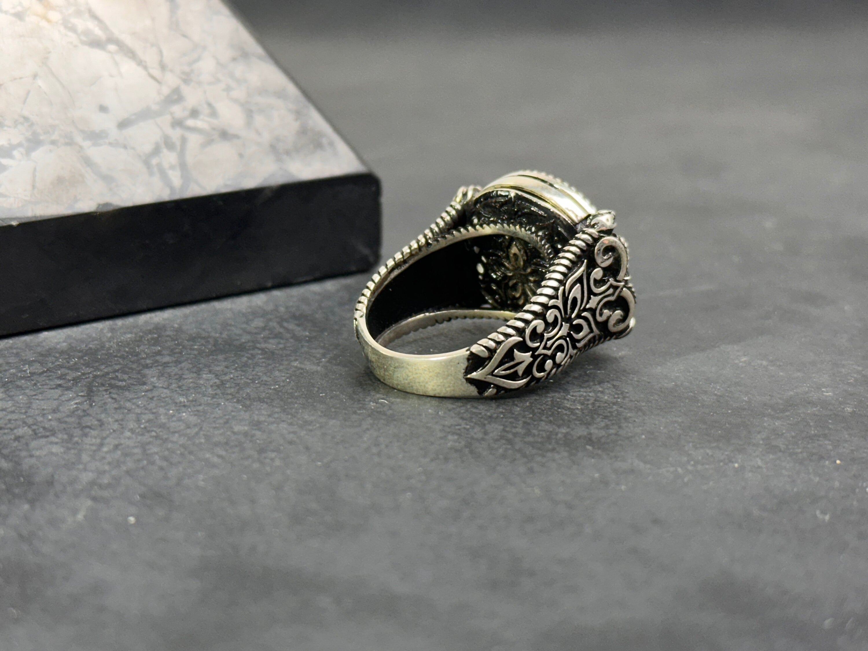 Sterling Silver Ring: Flower Engraving Detail (Dainty Style)