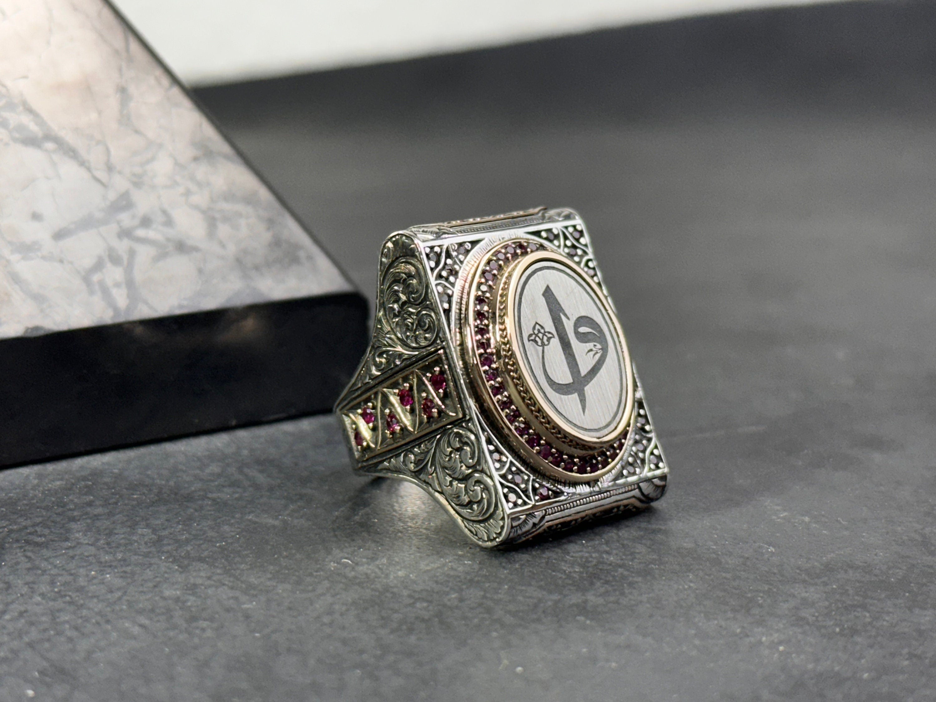 Elif Vav Ring: Sterling Silver Arabic Calligraphy, Oversized