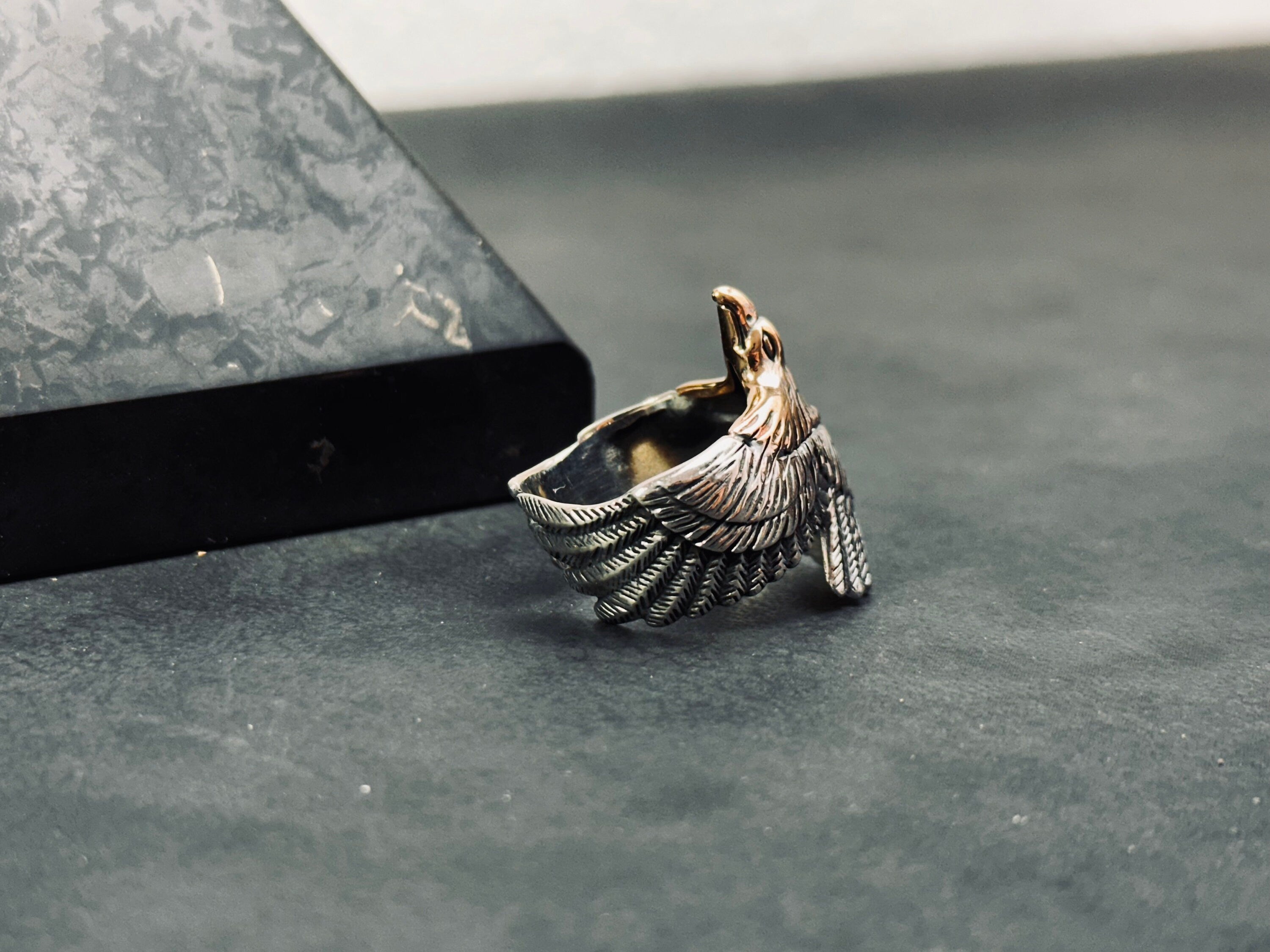 Eagle Silver Ring: Oxidized Sterling, Handmade Minimalist Style