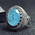 Men's Sterling Silver Signet Ring, Oval Aquamarine & Blue Paraiba (Handmade)