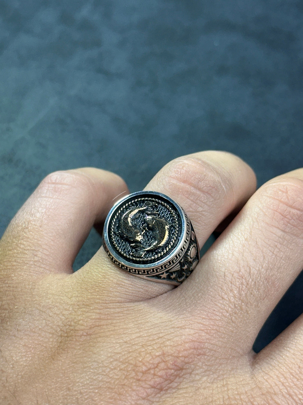 Pisces Astrology Ring, Sterling Silver, Neptune Design (Dainty Size)