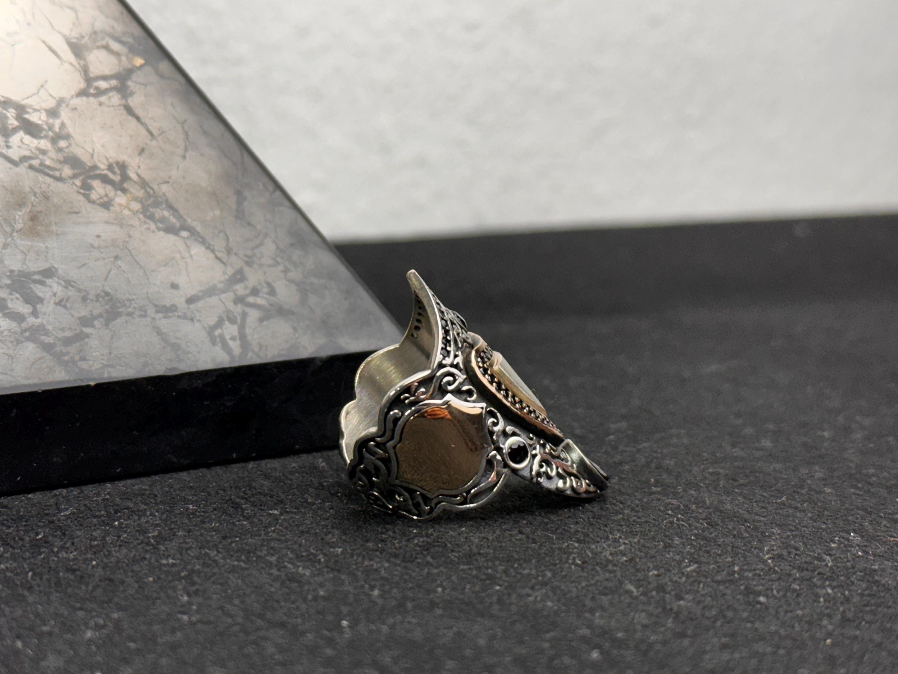 Oxidized Archer Ring - Adjustable Sterling Silver Thumb Band