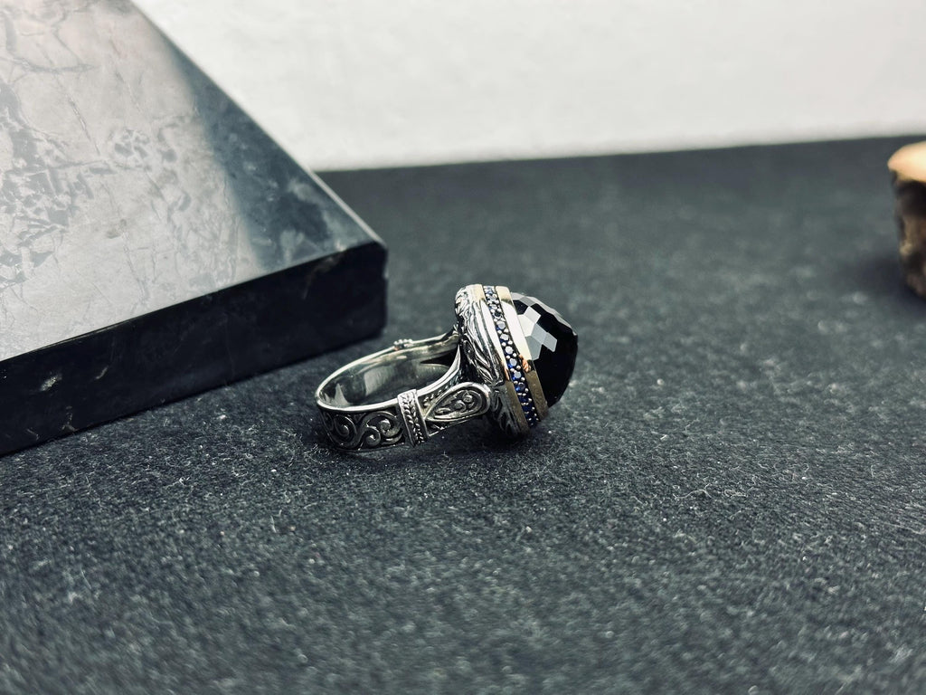 Men's Silver Ring: Minimal Black Stone Design (Handmade 925)
