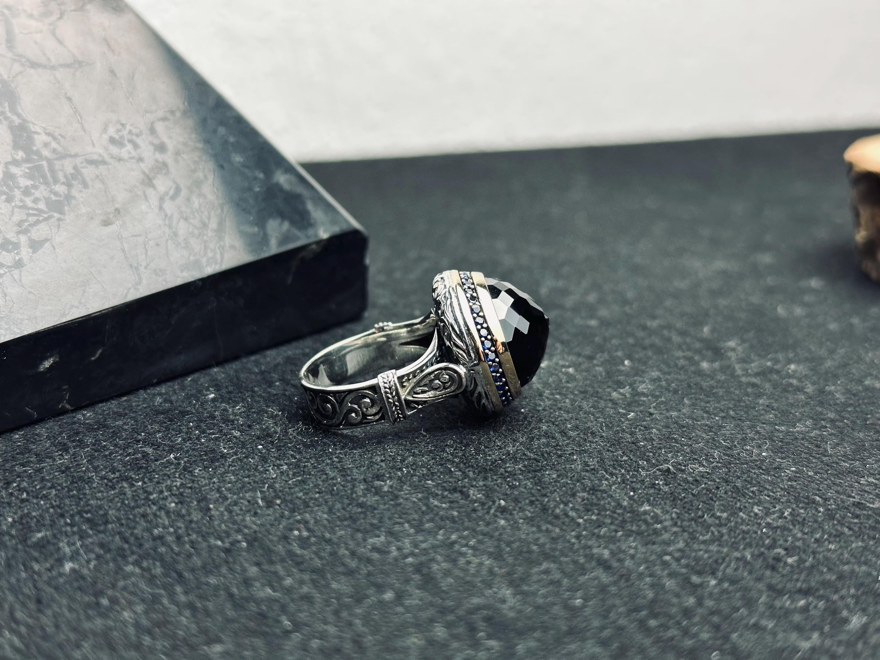 Men's Silver Ring: Minimal Black Stone Design (Handmade 925)