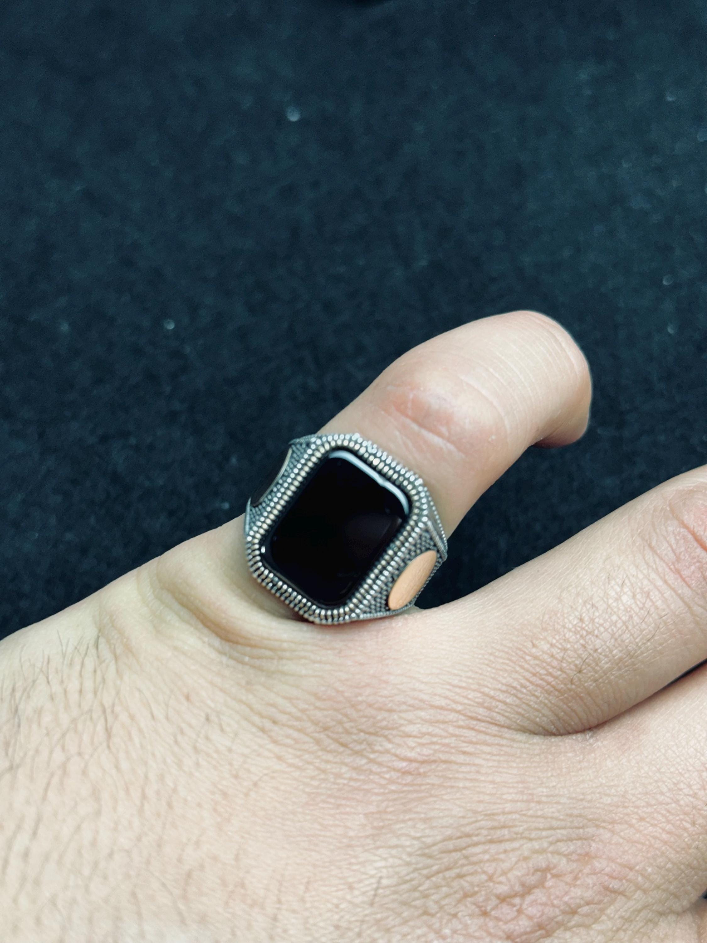 Black Onyx Signet Ring - Oxidized Sterling Silver Men's Pinky