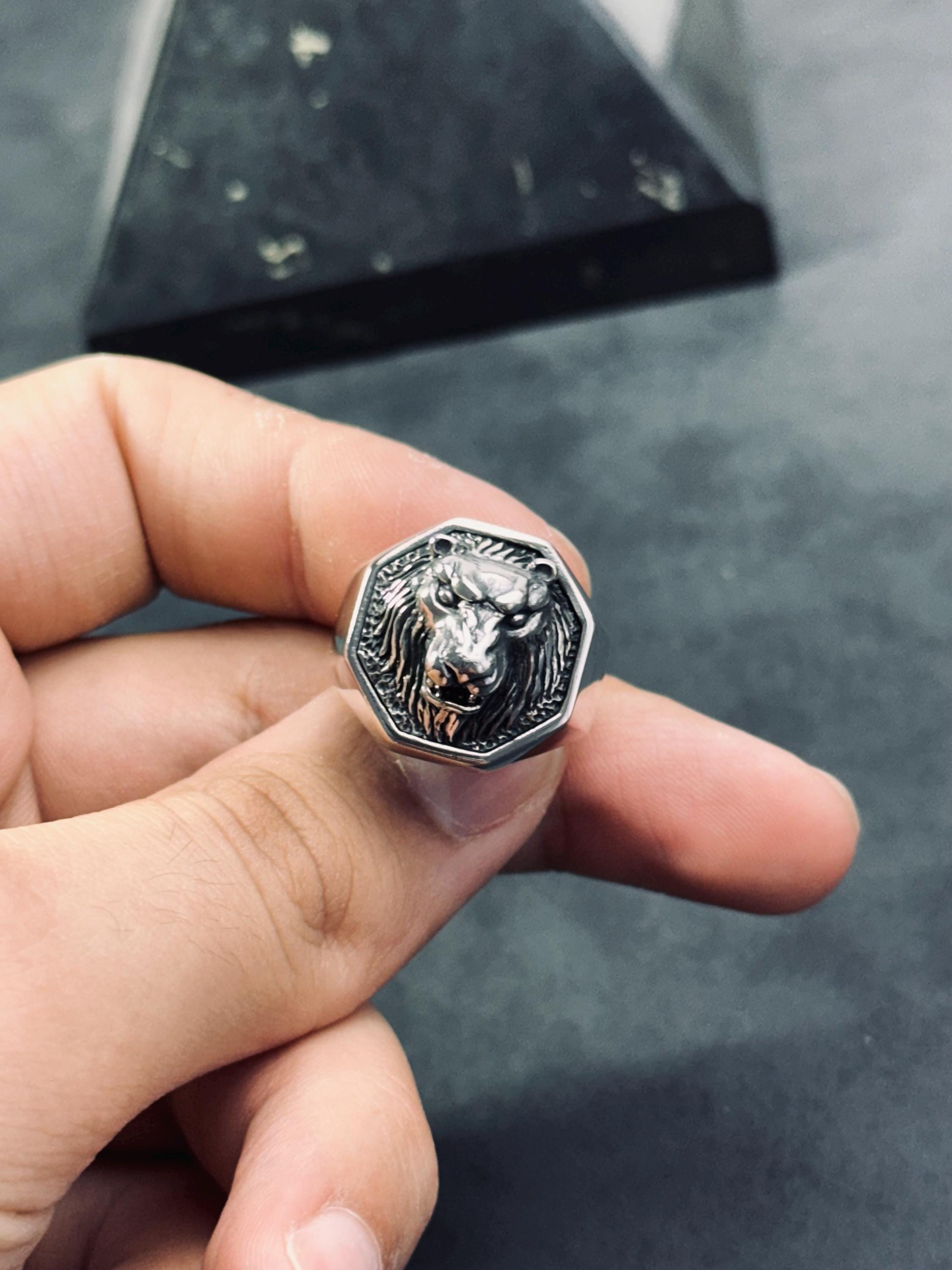 Sterling Silver Lion Ring - Majestic Engraved King of Beasts