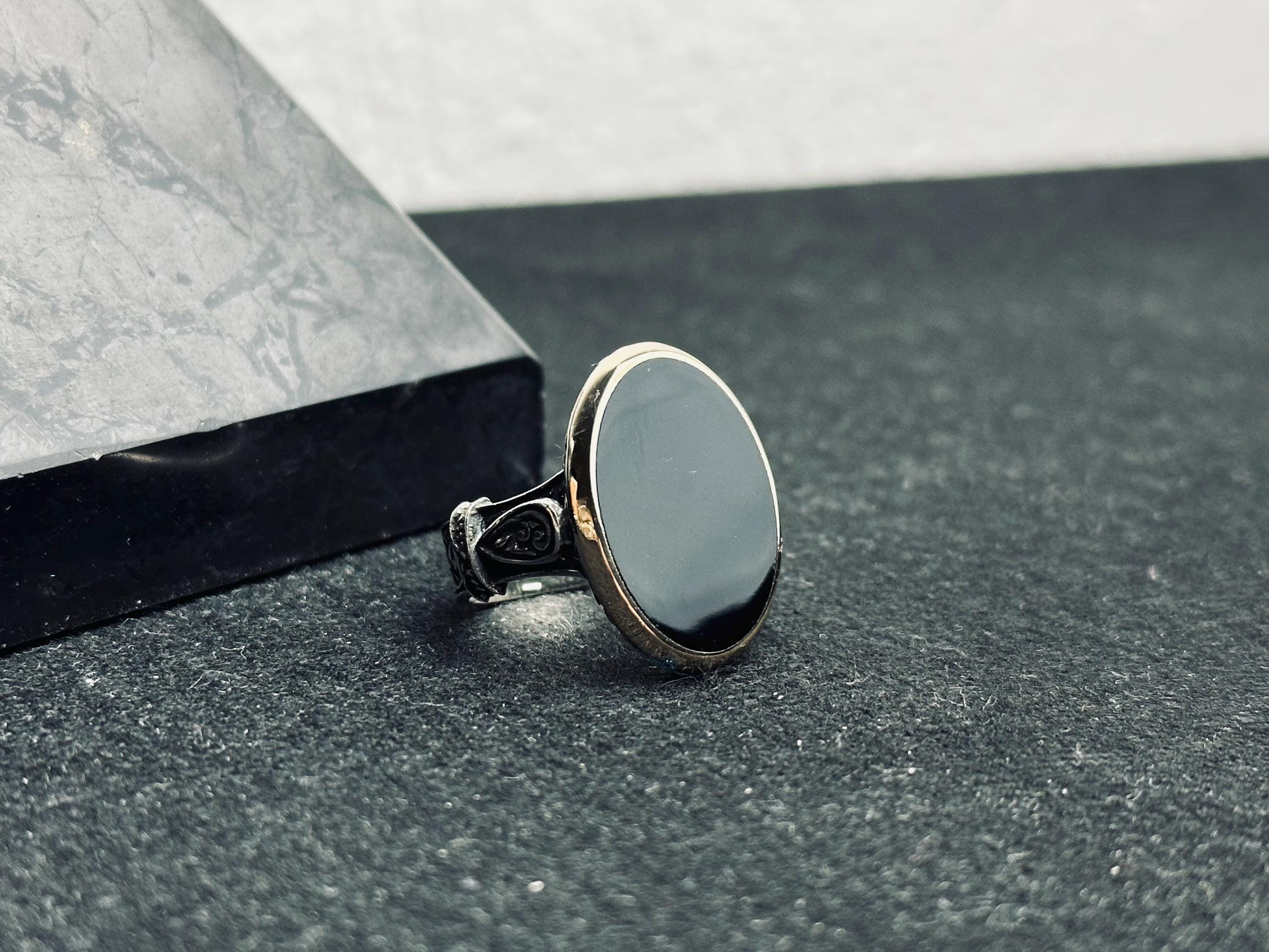 Oval Black Onyx Ring - Handmade Sterling Silver, Unisex Style