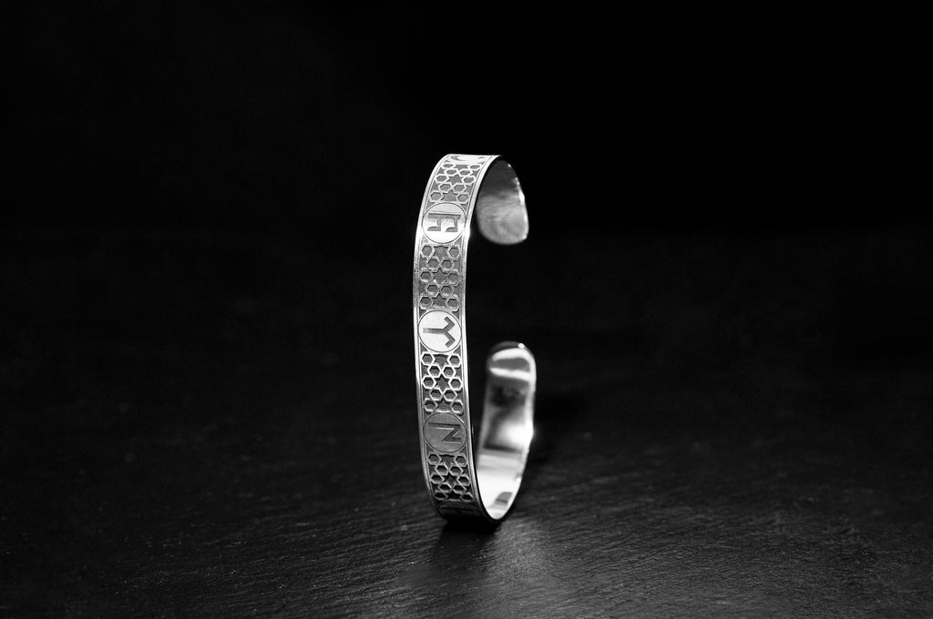 Sterling Silver Bracelet: Men's Adjustable Hand Cuff (Engraved Text)