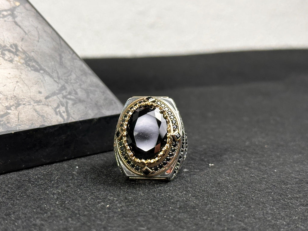 Arabic Calligraphy Ring: Sterling Silver with CZ Stone (Men's Size)