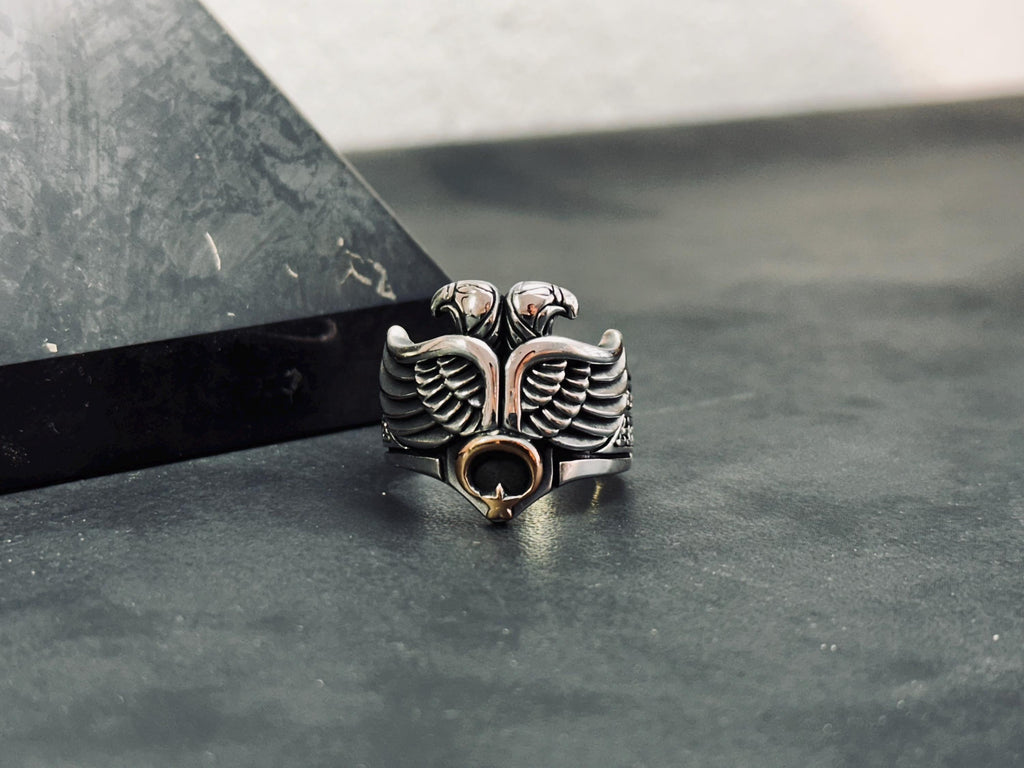 Sterling Silver Eagle Ring: Double-Headed Design - Bold Statement