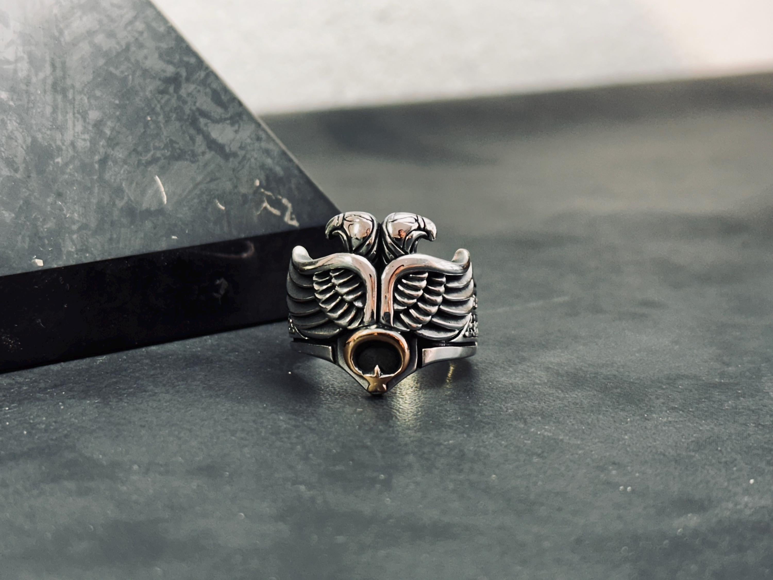 Sterling Silver Eagle Ring: Double-Headed Design - Bold Statement