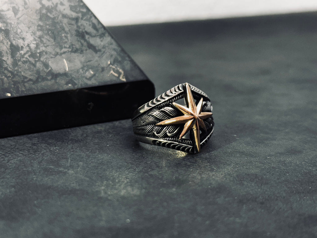 Sterling Silver Compass Ring, North Star Engraved (Handmade, 925)