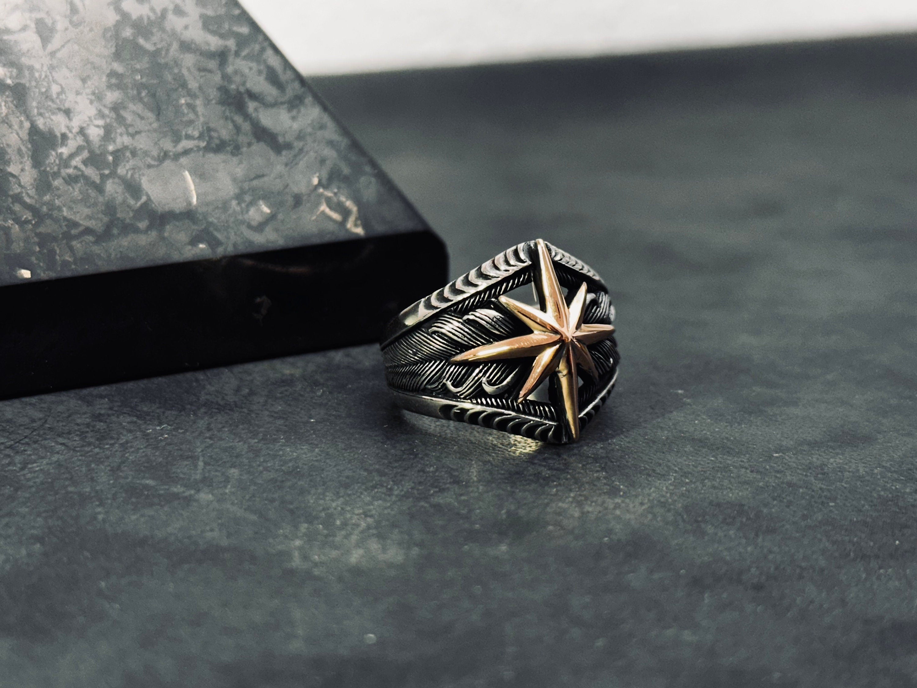 Sterling Silver Compass Ring, North Star Engraved (Handmade, 925)