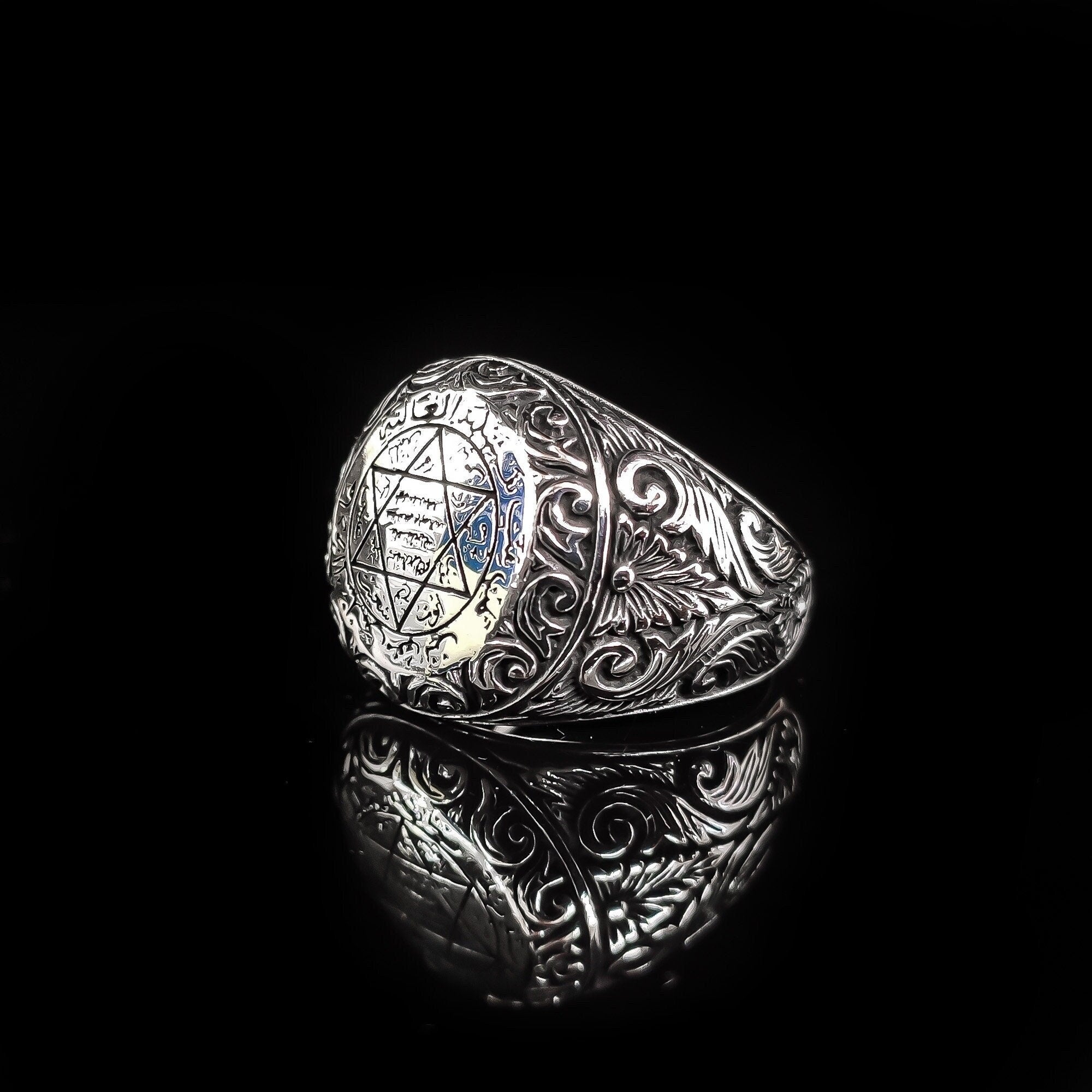 Sterling Silver Seal of Solomon Ring: Handmade Engraved Design