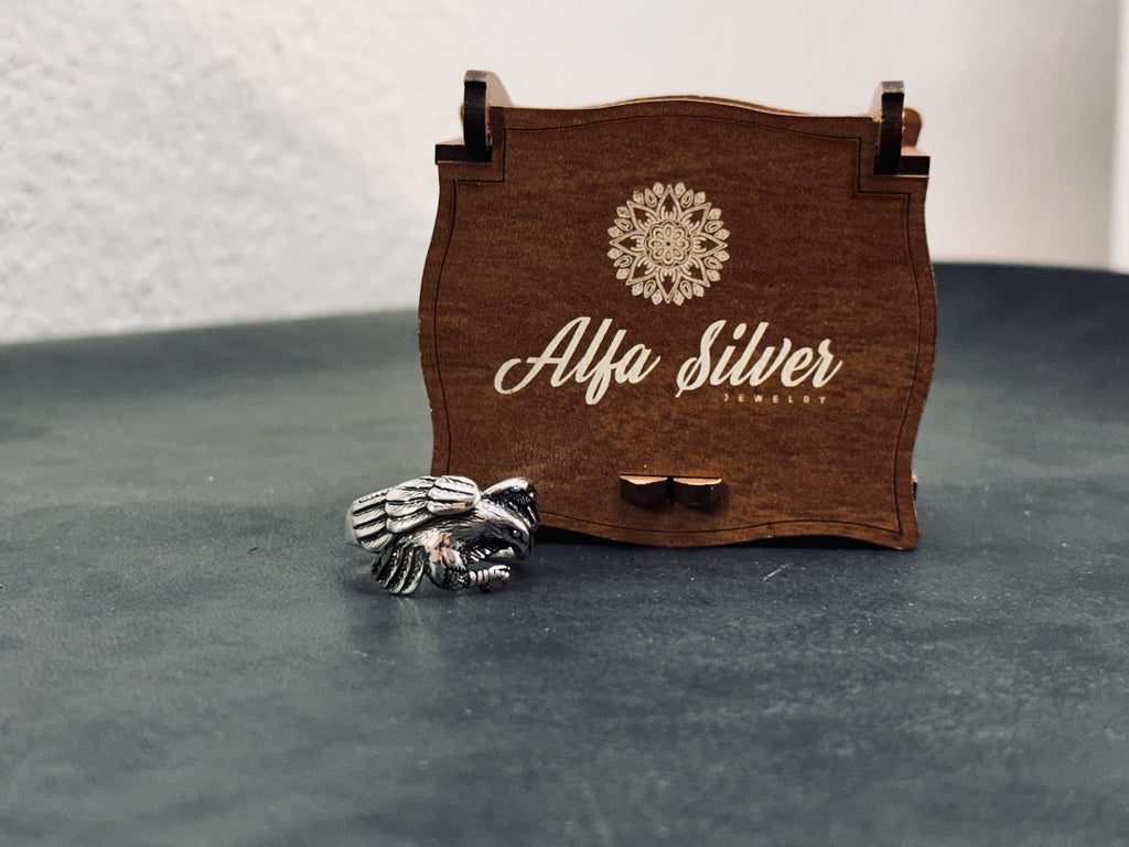 Boho Sterling Silver Eagle Ring, Adjustable Band (Unisex)