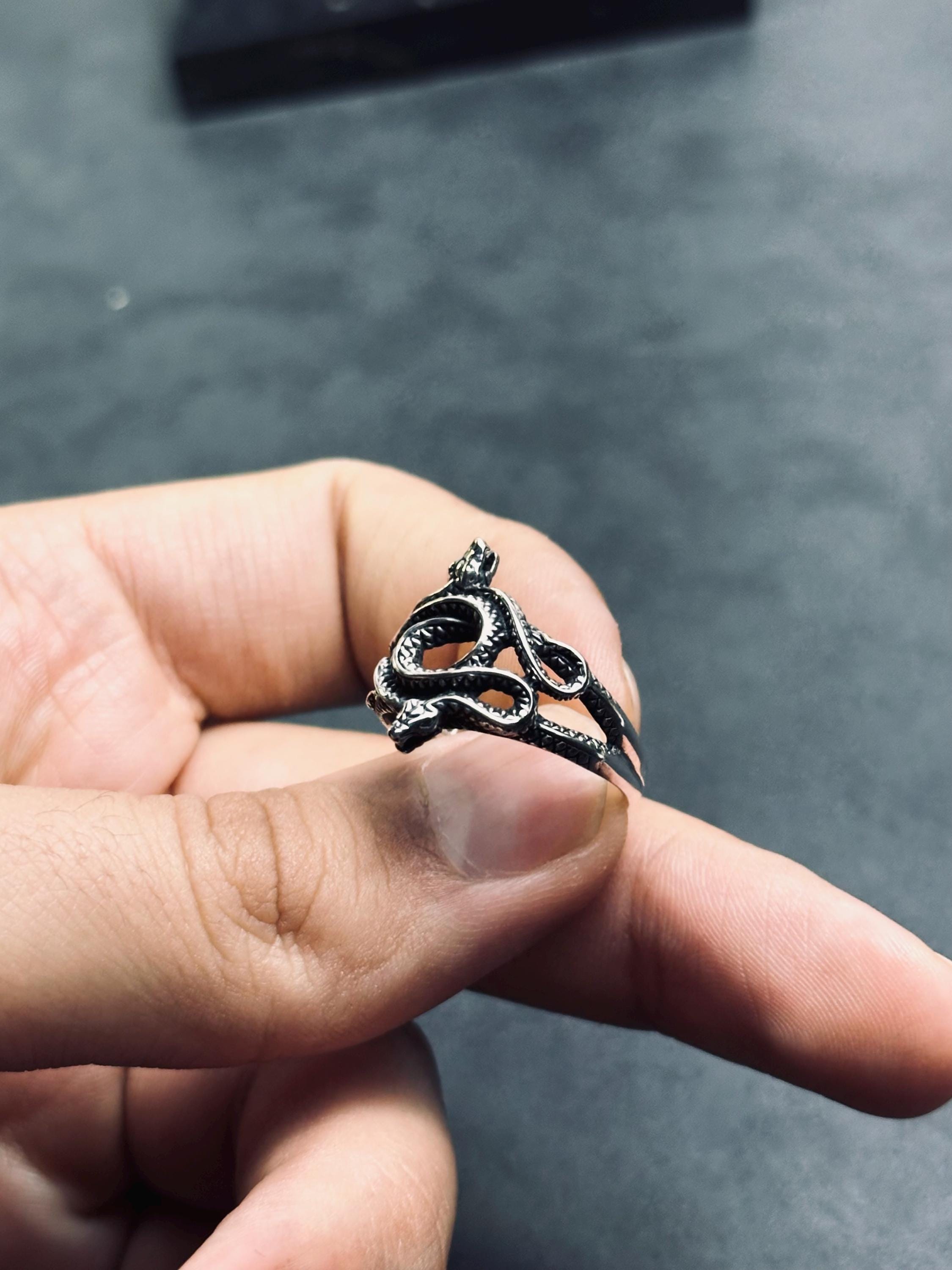 Sterling Silver Snake Ring, Vintage Animal Design (Adjustable Size)