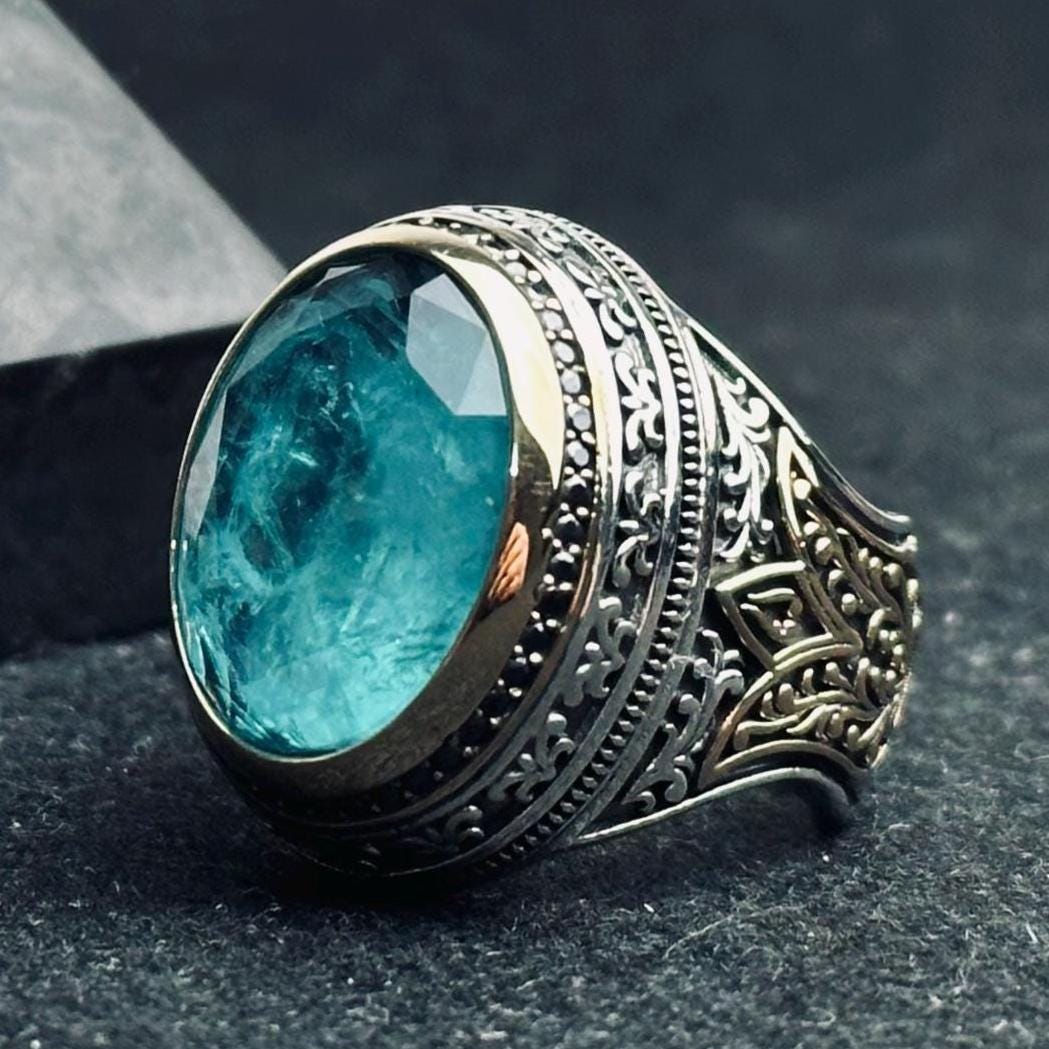 Aquamarine Men's Ring: Handmade Sterling Silver March Birthstone