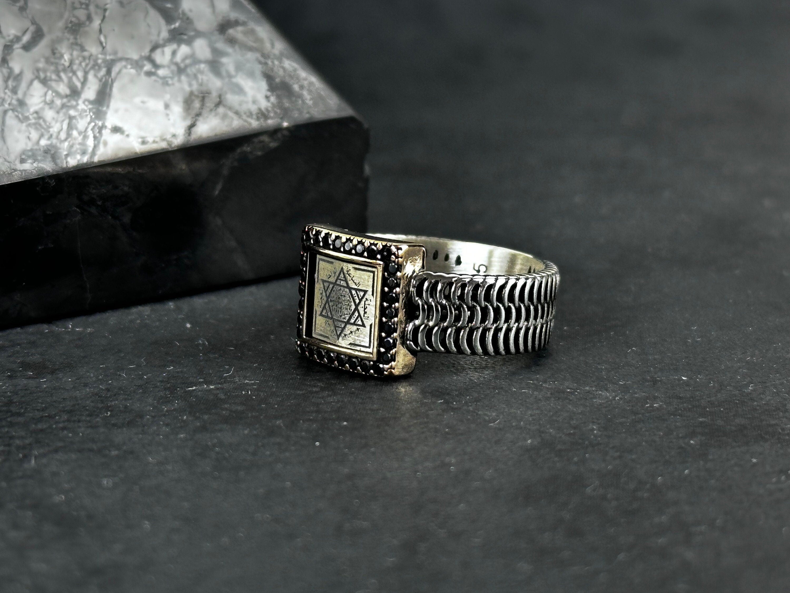 Solomon King Seal Silver Ring, Handmade Minimal Talisman (Adjustable)