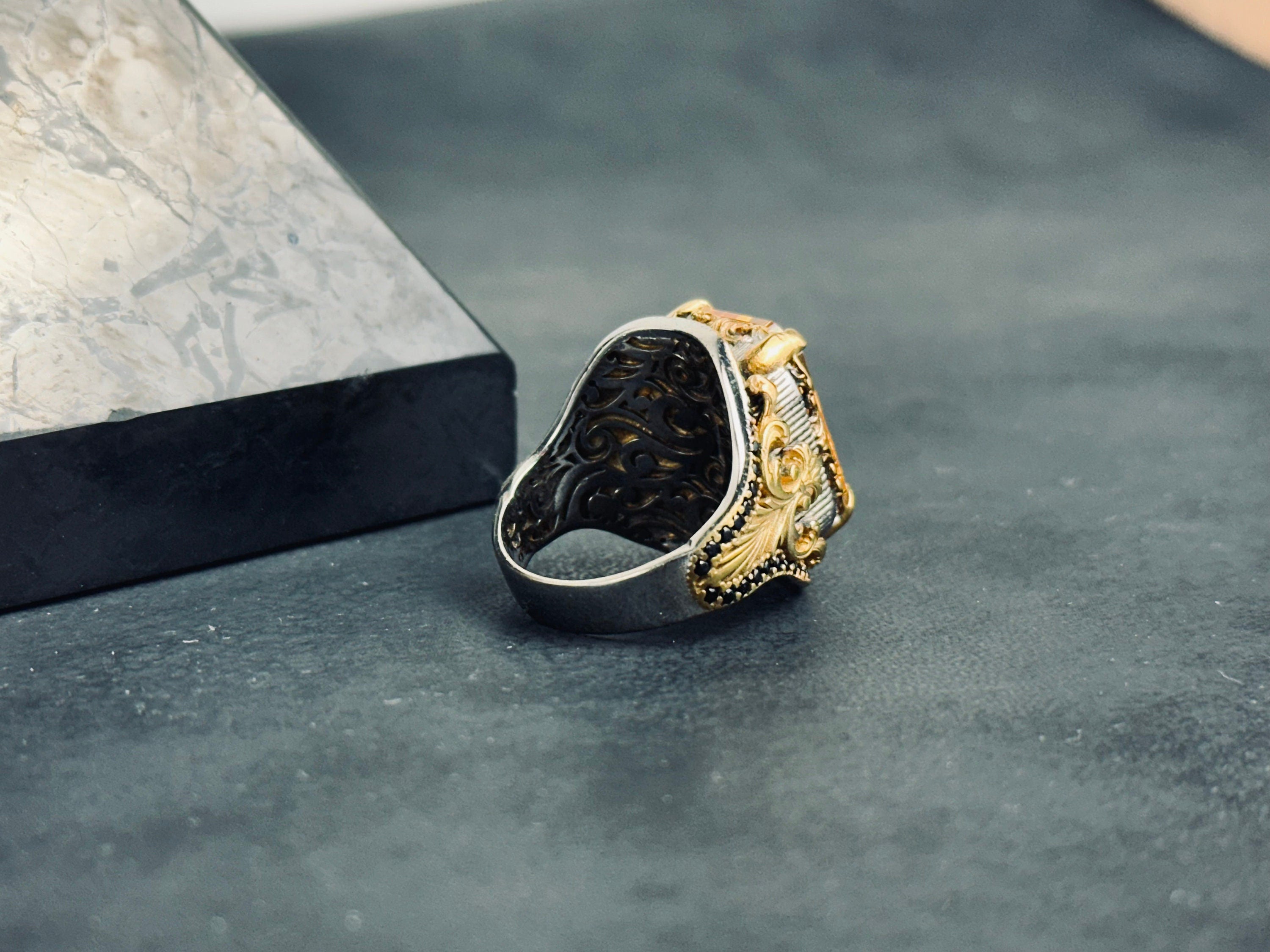 Statement Citrine Ring: Rectangular Cut in Silver (Handcrafted)