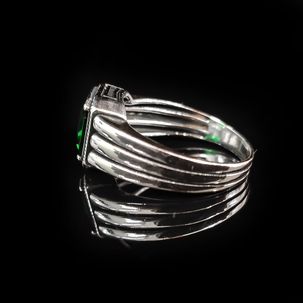 Men's Sterling Silver Ring - Red Zircon Baguette Stone