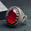 Men's Sterling Silver Ring, Oval Red Ruby (Handmade Statement)