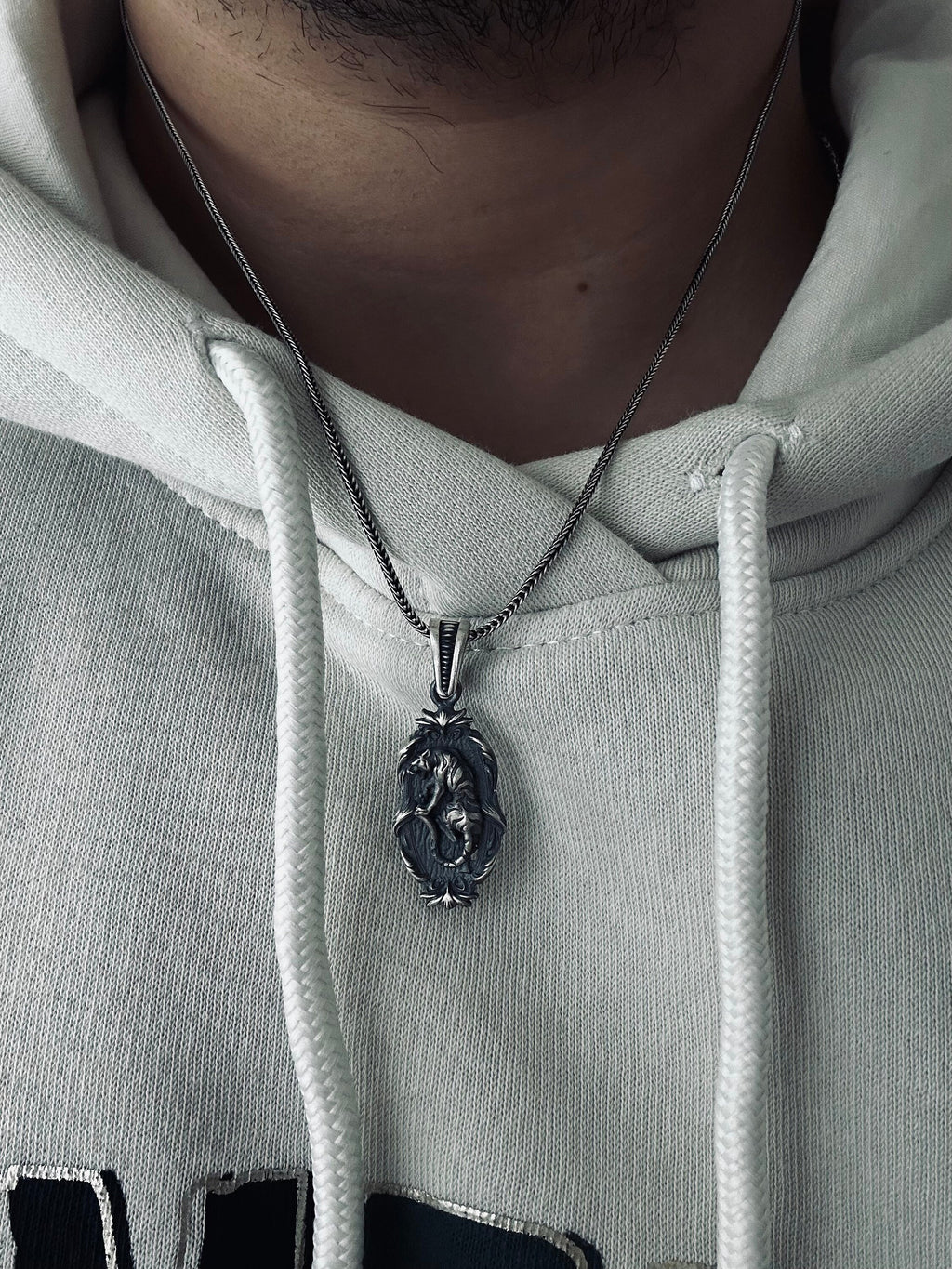 Jaguar Pendant Necklace: Silver with Embroidery (Multiple Chain Lengths)