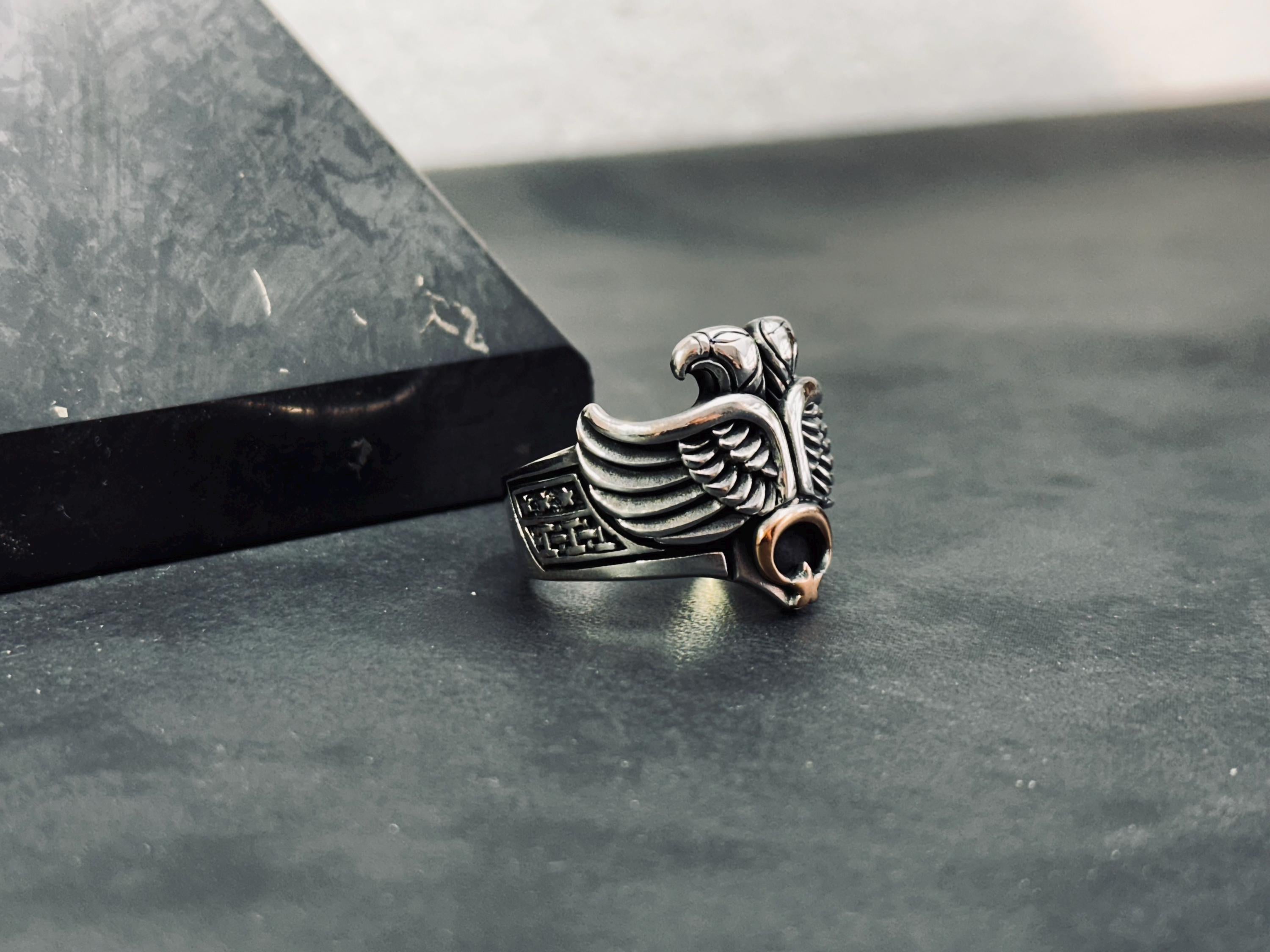 Sterling Silver Eagle Ring: Double-Headed Design - Bold Statement