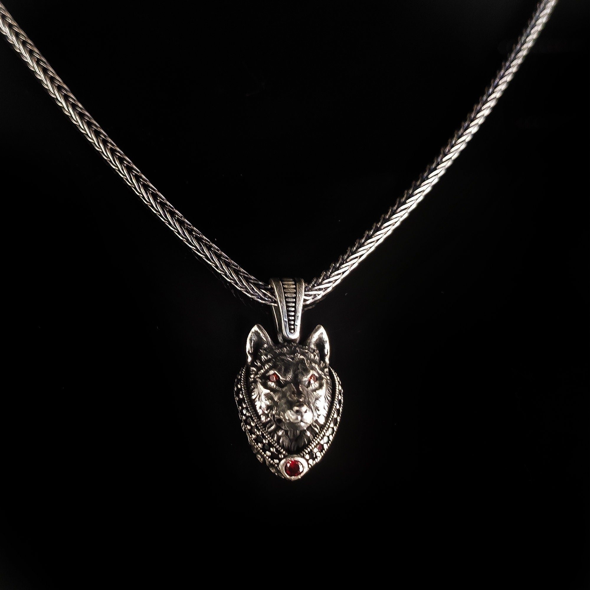 Wolf Head Pendant Necklace: Sterling Silver Men's Jewelry (Handmade)