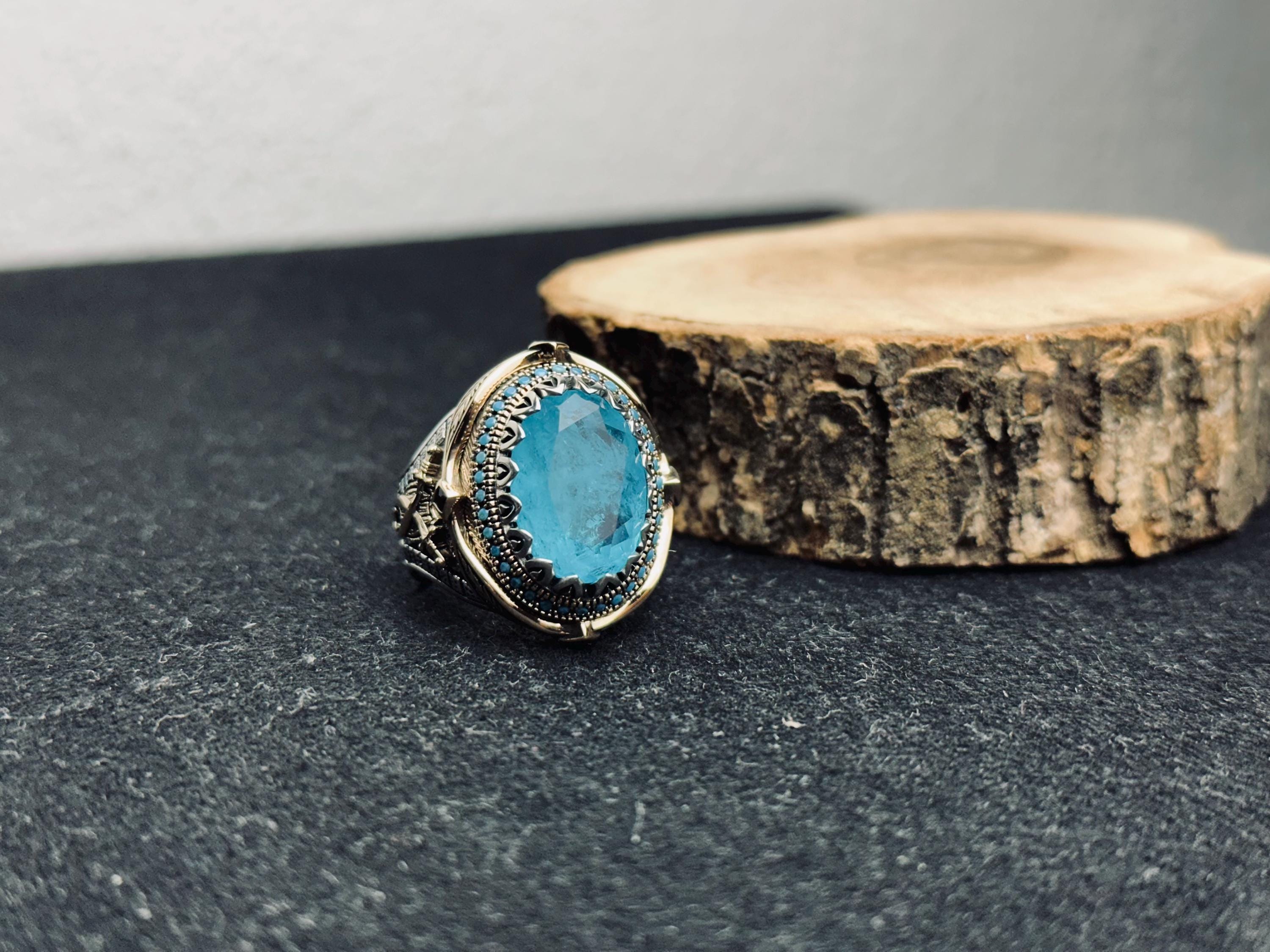 Aquamarine Oval Ring - Handmade Sterling Silver, Turkish Design