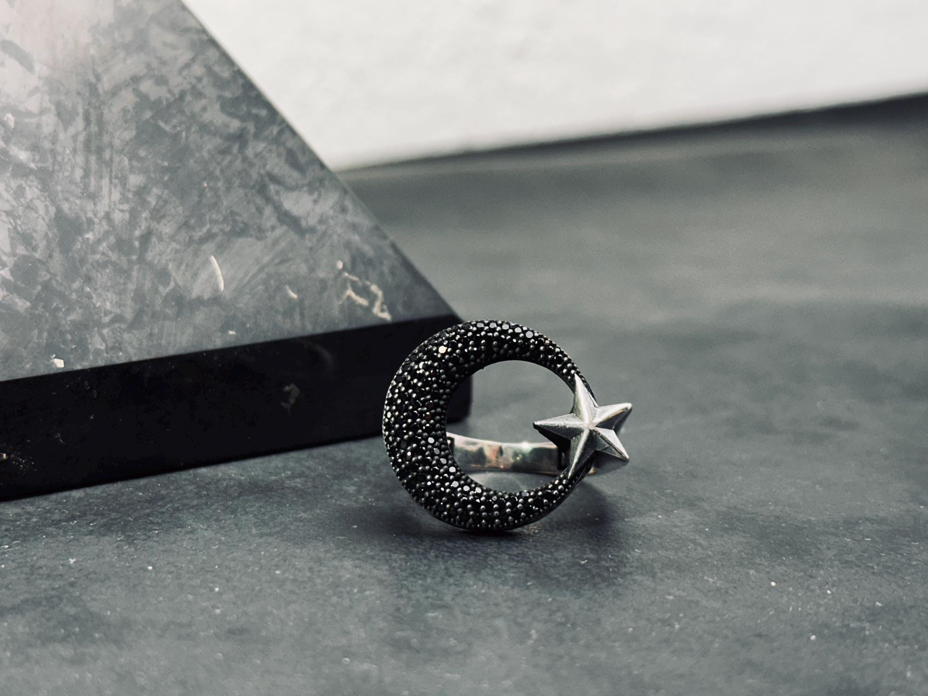 Moon Star Ring: Sterling Silver Handmade - Celestial Design