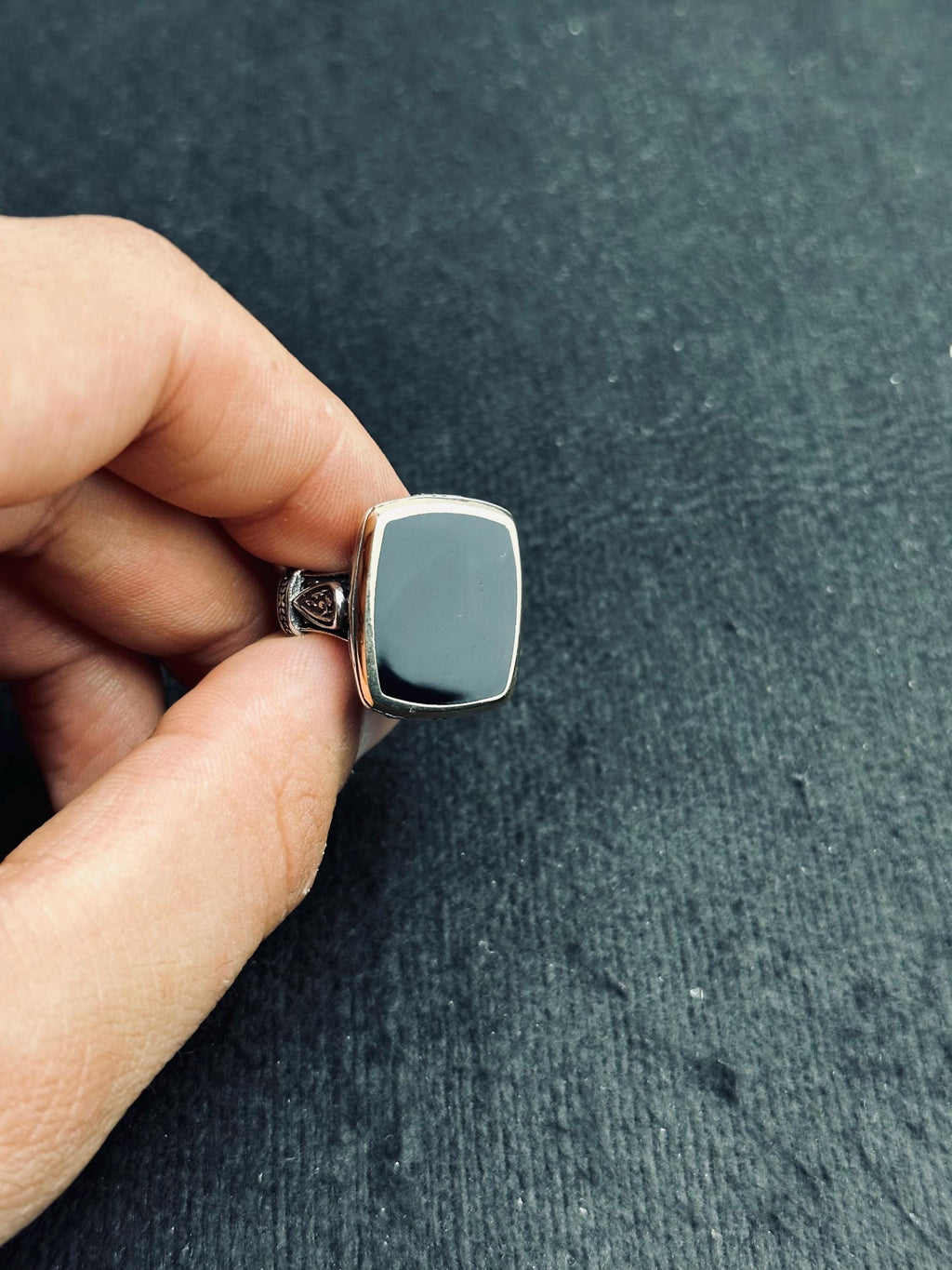 Vintage Square Onyx Ring - Sterling Silver Ottoman Design