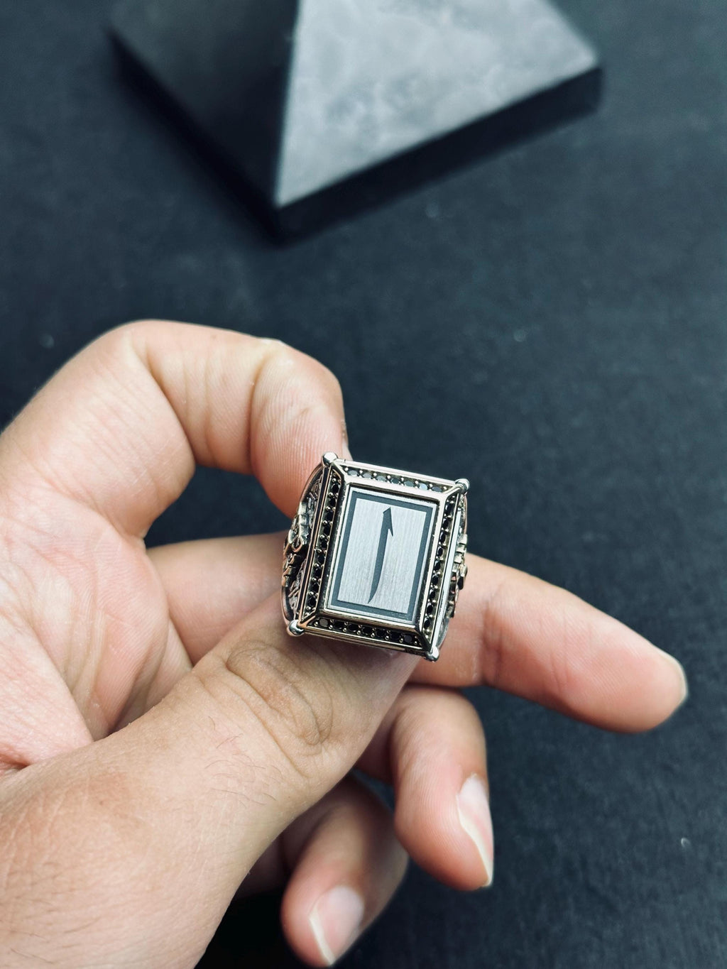 Square Elif Vav Ring: Turkish Sterling Silver - Ottoman Calligraphy Design