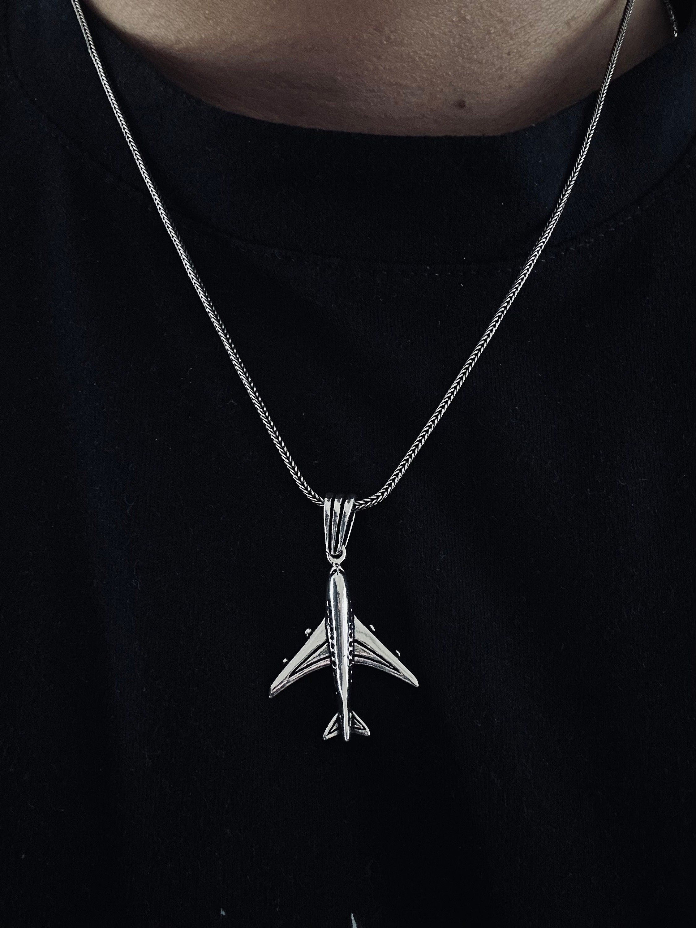 Airplane Silver Necklace: Handcrafted Pendant for Aviators