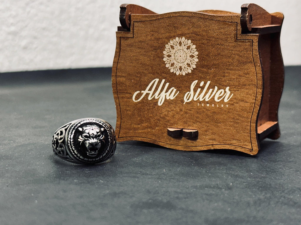 Tiger Head Sterling Silver Ring, Oxidized Finish (Handmade, Unisex)