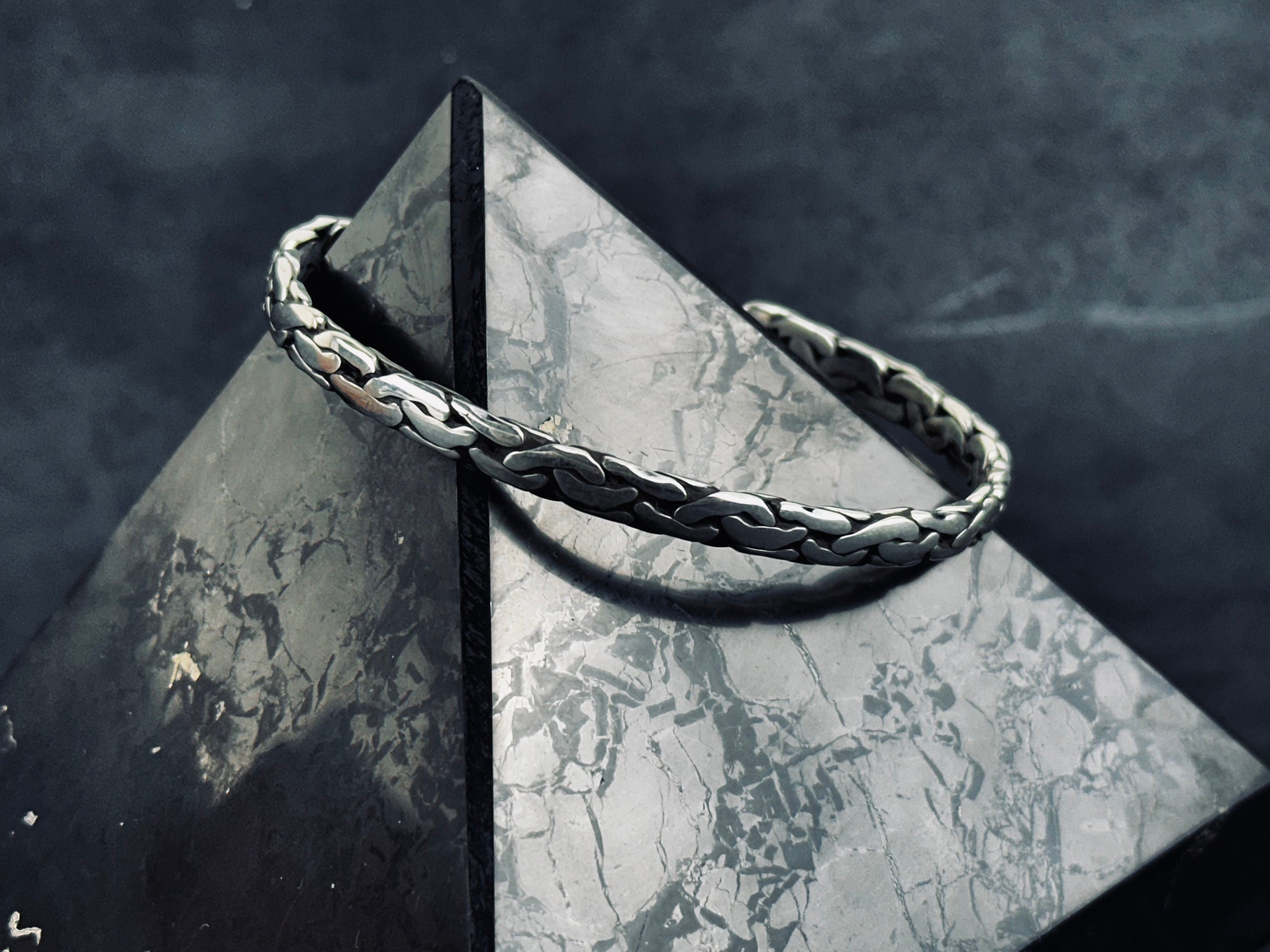Sterling Silver Bangle: Knitted Design - Handmade Adjustable Cuff