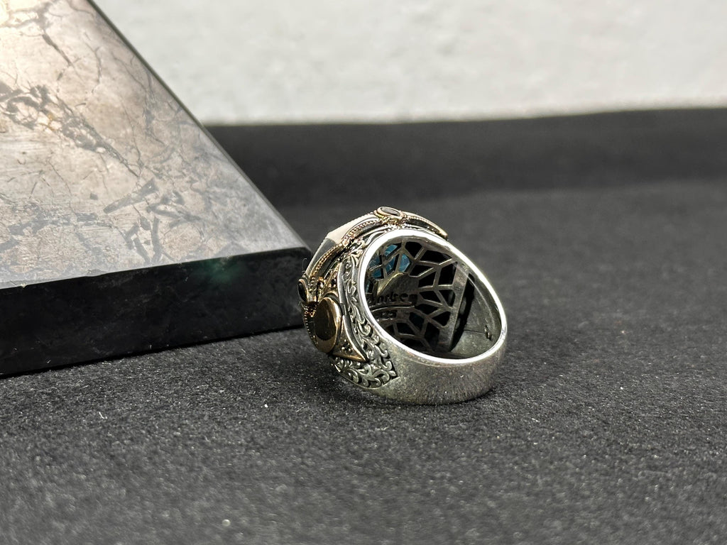 Sterling Silver Seal of Solomon Ring: Paraiba Tourmaline Gemstone