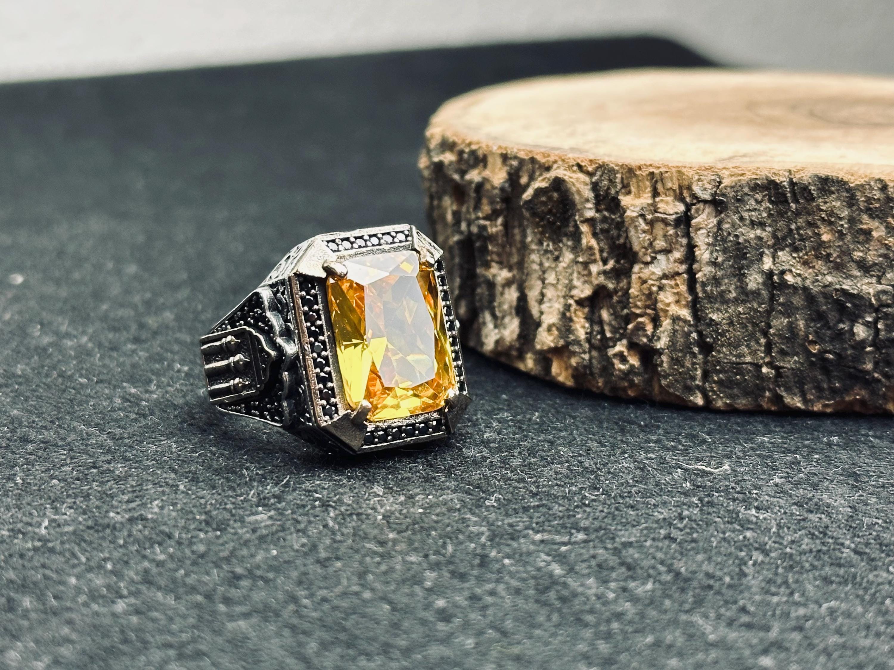 Turkish Handmade Citrine Ring, Square Stone (Sterling Silver)