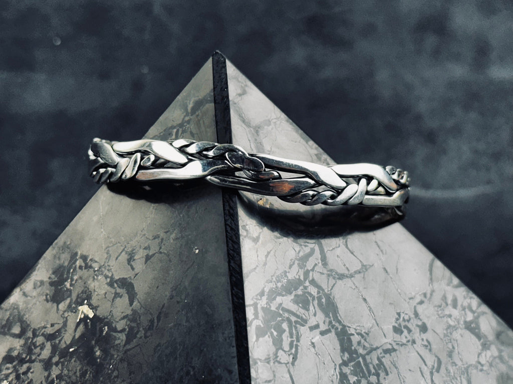 Sterling Silver Cuff Bracelet: Knitted Design (Men's Handmade Jewelry)