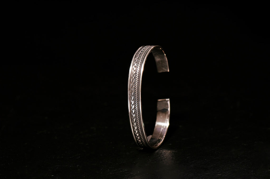 Engraved Silver Cuff Bracelet: Handmade Adjustable Design (Men's)