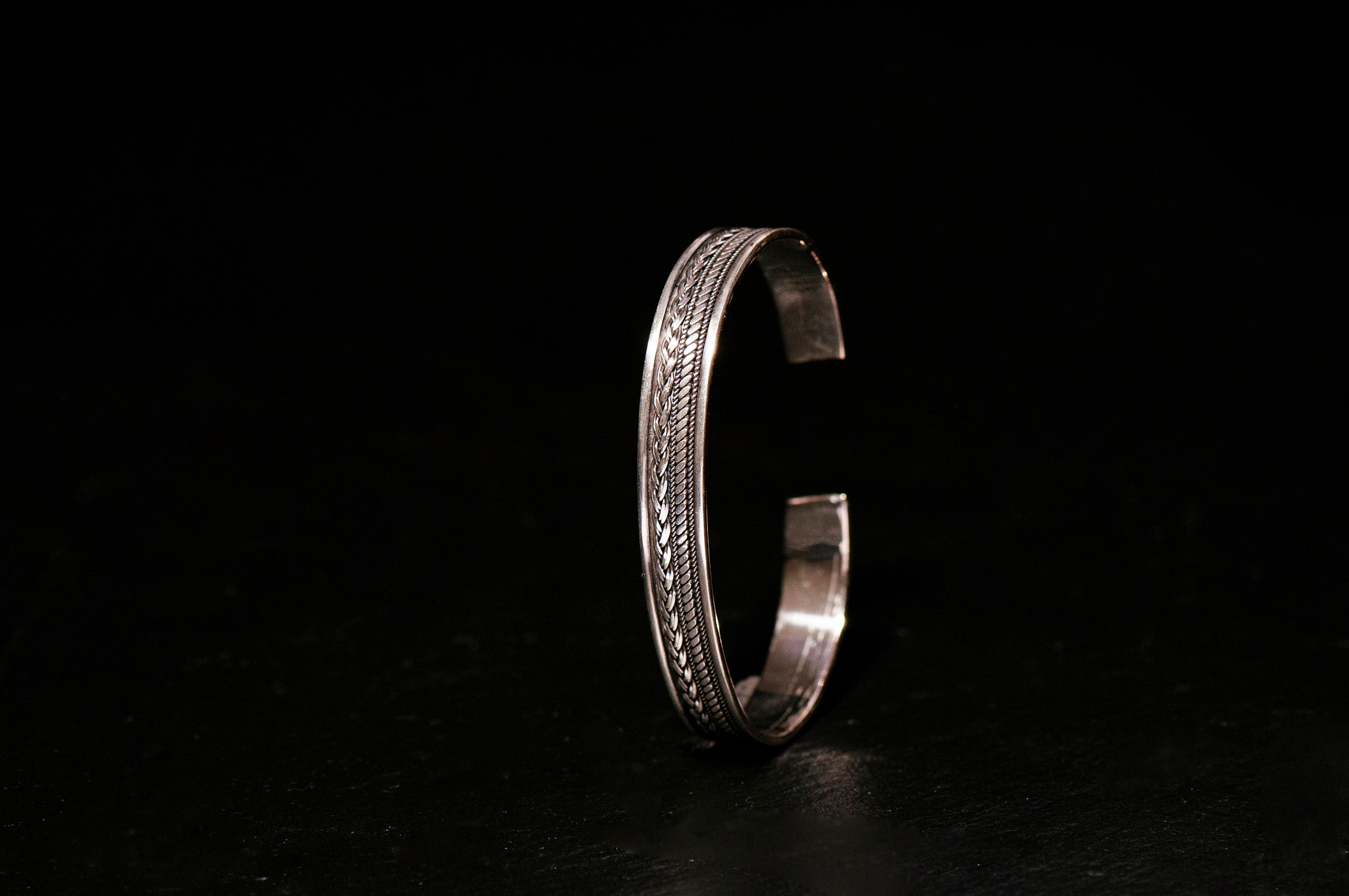 Engraved Silver Cuff Bracelet: Handmade Adjustable Design (Men's)