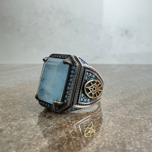 Aquamarine Sterling Silver Ring - Handmade Men's Statement Jewelry