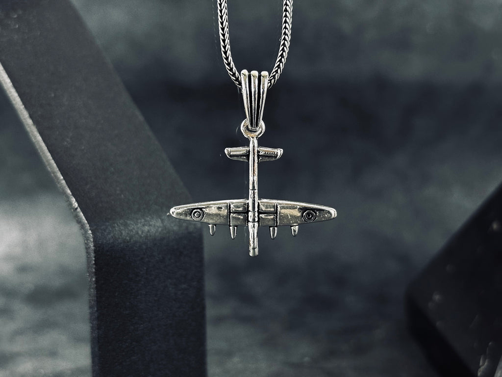 Silver Warplane Necklace - Handmade Military Airforce Pendant
