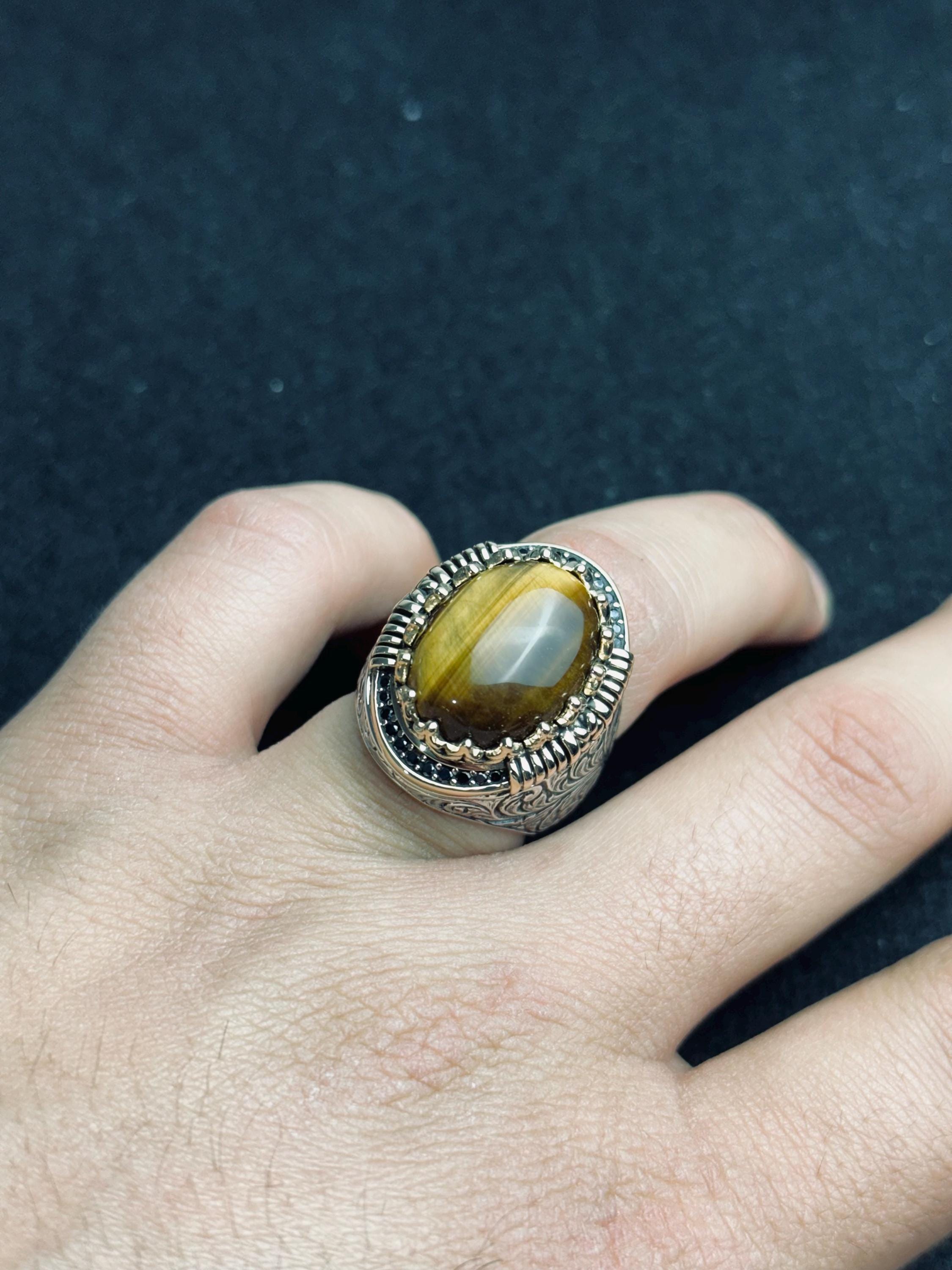 Tiger's Eye Ring for Men: Handmade Sterling Silver Statement Jewelry