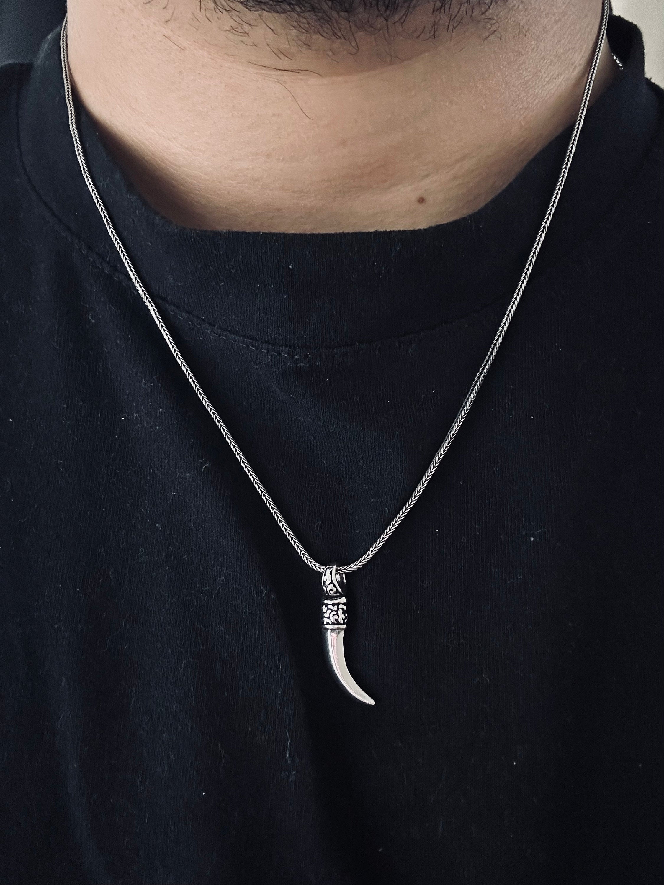 Elephant Tusk Silver Necklace - Unique Ivory Look Pendant