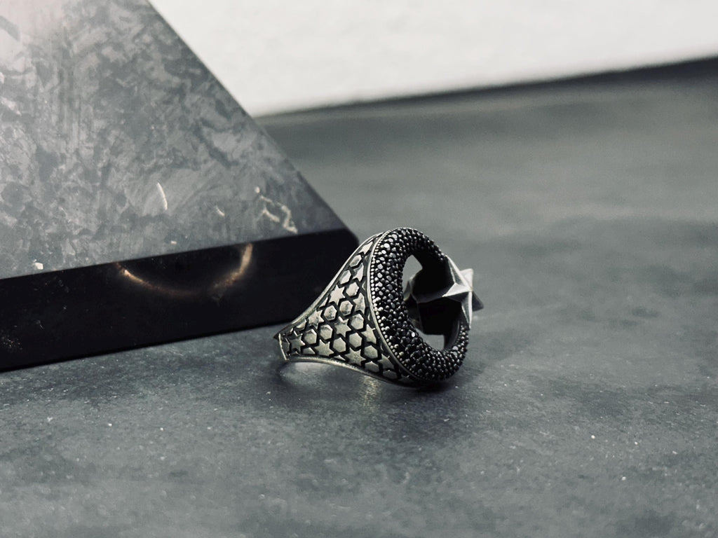 Moon Star Ring: Sterling Silver Handmade - Celestial Design